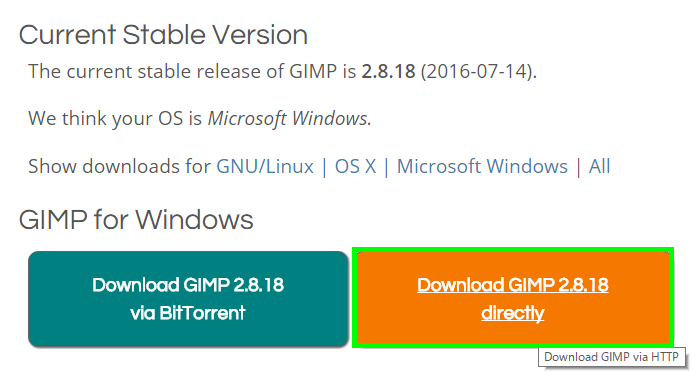 Download GIMP 2.8.18 directly