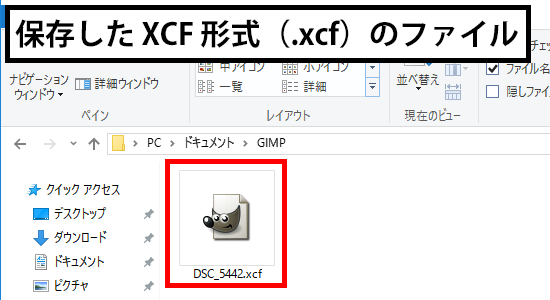 保存した XCF 形式のファイル