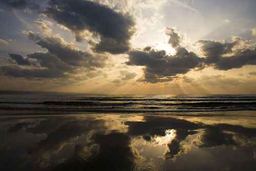 フリー写真素材228「海岸と夕日」