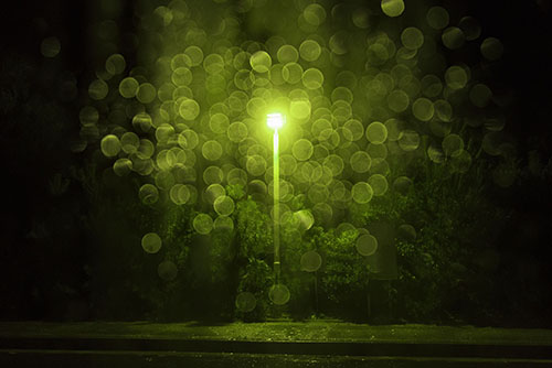 フリー写真素材299「夜道を照らす街灯（緑色）」